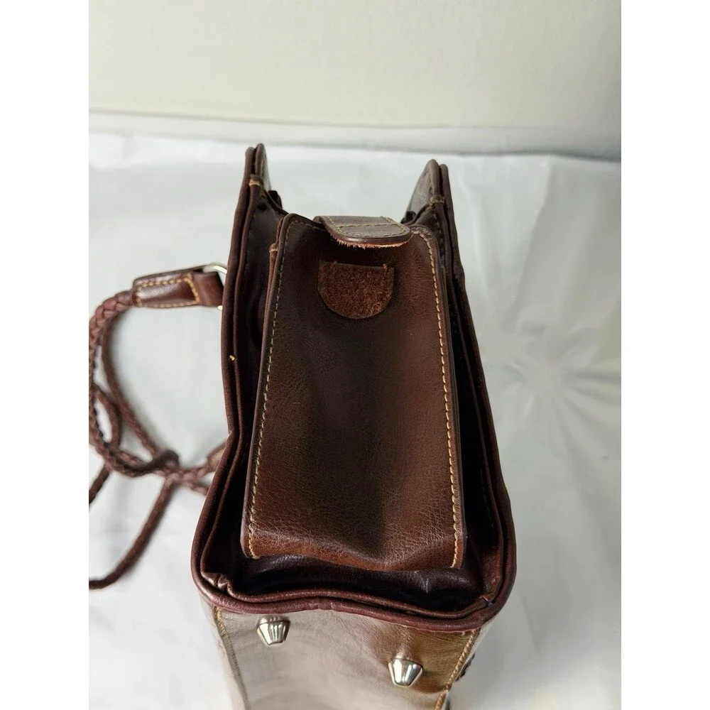 Vintage Bueno Brown Croc Embossed Shoulder Bag Braided Handles Satchel Purse